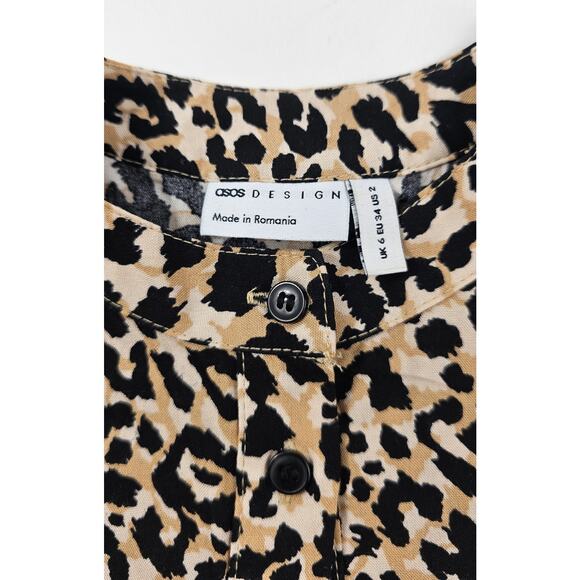 ASOS DESIGN button through tiered smock maxi dress leopard print sz 2 US modest - Picture 7 of 10